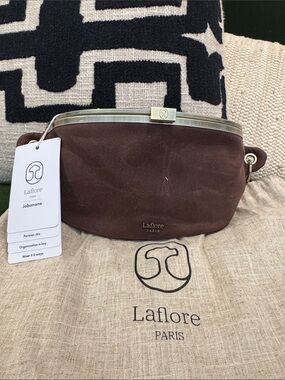 Laflore Paris Brown Canvas Frame Clutch